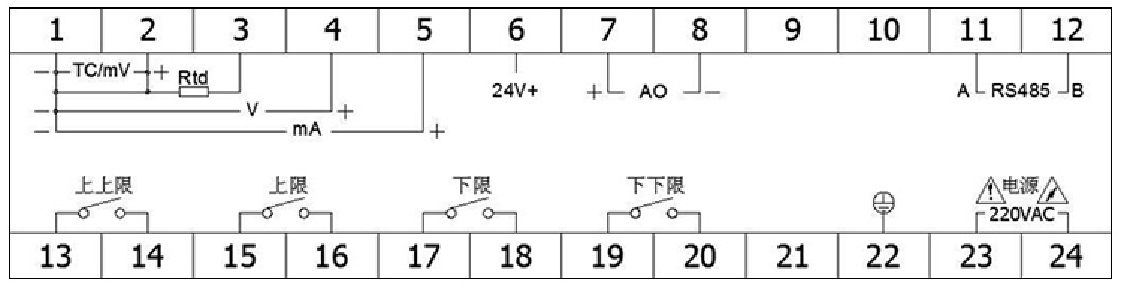 YL-TS803智能單光柱報警測控儀接線圖